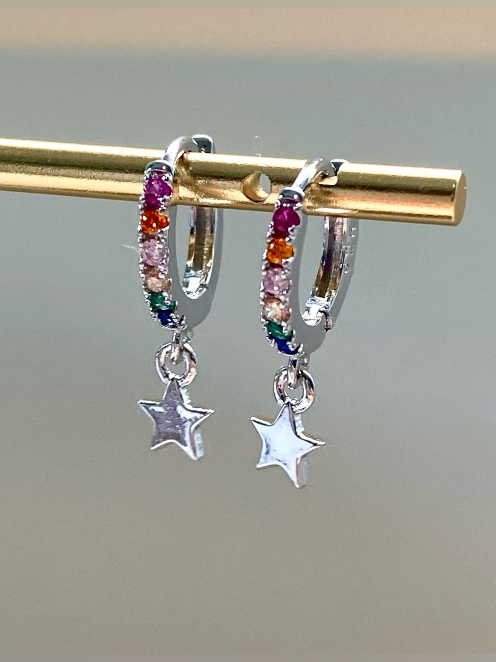 Rainbow star charm hoop earrings #festival #rave #glamour